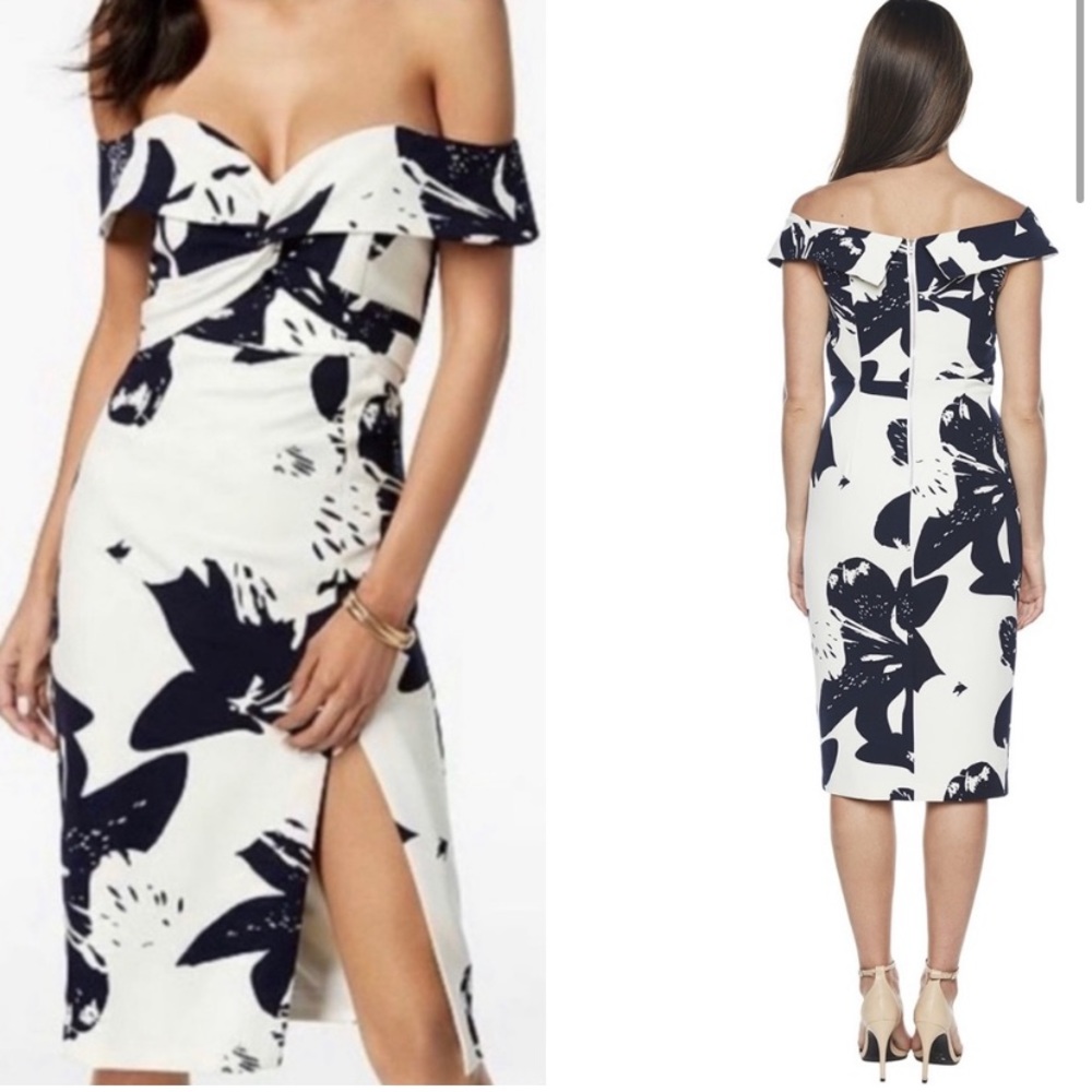 Bardot Botanica Off Shoulder Navy Floral Dress Size Medium (8)